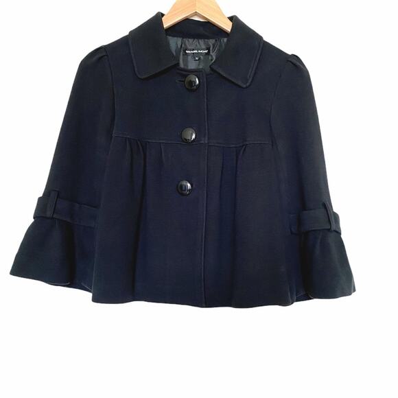 Weasel-Moat blazer jacket M cropped ribbed button front  3/4 sleeve swing black - Picture 1 of 9